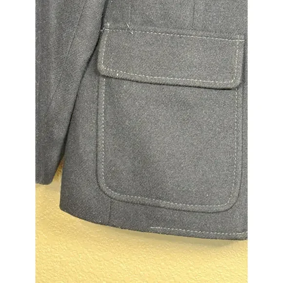 Abercrombie & Fitch Wool Blend Navy Sz Large Fitted Cropped Lined Blazer Crest - Picture 4 of 8